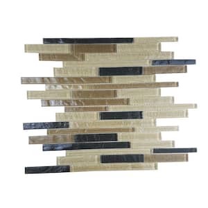 Southwestern Style Glossy Tan & Black 15.25 in. x 11.75 in. Linear Mosaic Glass Wall & Pool (1 Sq. Ft./Piece)