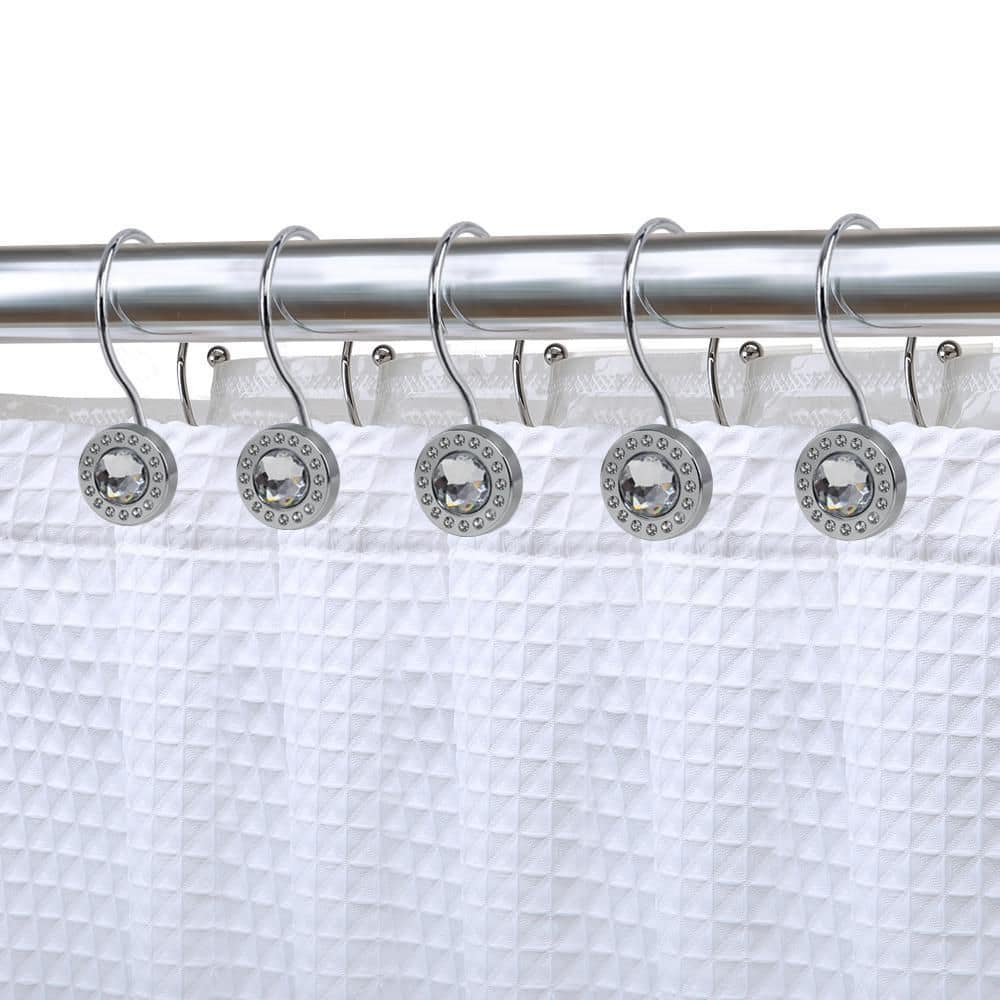 Utopia Alley HK21SS Rust Resistant Double Shower Curtain Hooks for Bathroom, Chrome - Crystal Design - Set of 12