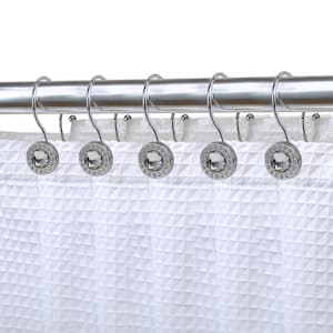Chrome Double Shower Curtain Hooks for Bathroom, Rust Resistant Shower Curtain Hooks Rings, Crystal Design, Set of 12
