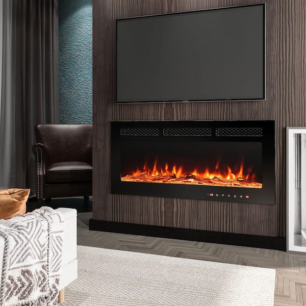 36 in. Wall-Mounted or Built-In Recessed Electronic Fireplace Insert with Over Heating Protection and Adjustable Flame