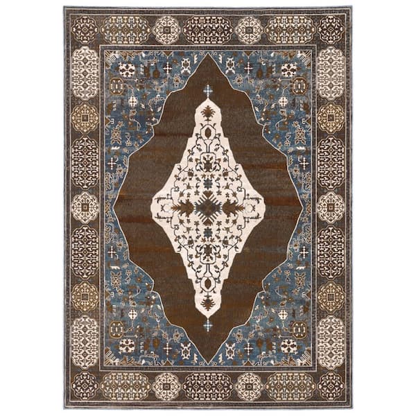 8 X 11 Gray, Blue Medallion Washable Area Rug Runner Rug