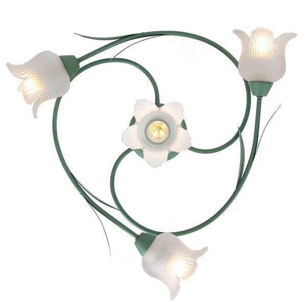 OUKANING 4-Light Green Modern Rounded Floral Semi-Flush Mount