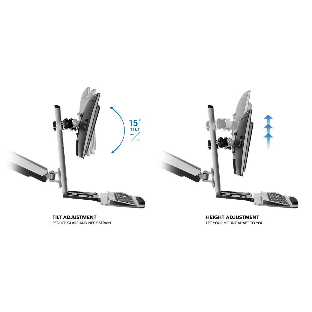 Adjustable Silver Standing Desk Converter with Dual Monitor Mount