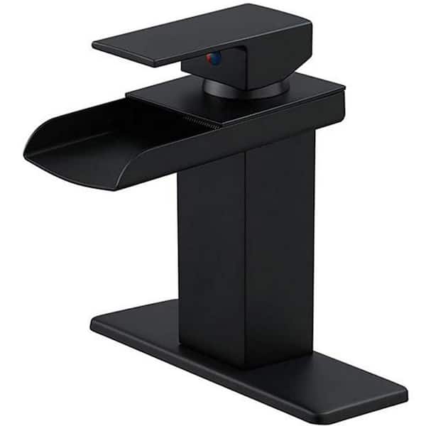 Waterfall Single Hole Single-Handle Low-Arc Bathroom Faucet with Supply Line in Matte Black