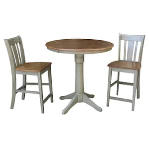 Olivia 3-Piece 36 in. Hickory/Stone Extendable Solid Wood Counter Height Dining Set with San Remo Stools