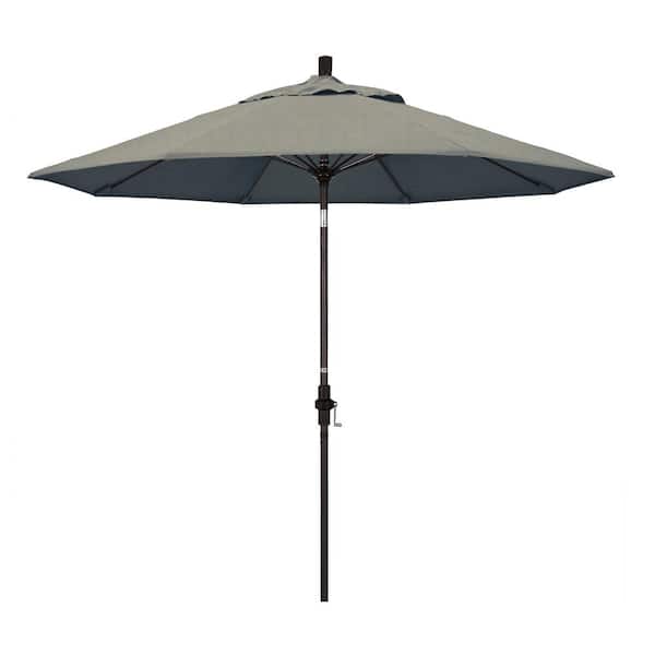 California Umbrella 9 ft. Outdoor Market Patio Umbrella Bronze Aluminum Pole Fiberglass Ribs Collar Tilt Crank Lift in Sunbrella
