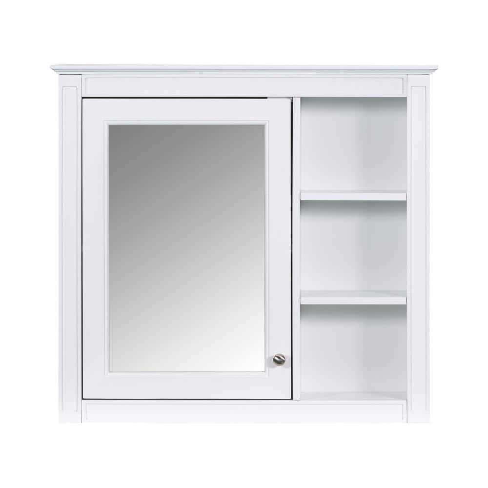 29.92 in. W x 7.32 in. D x 28.00 in. H Bathroom Storage Wall Cabinet in White with Mirror and 3 Open Shelves price history on PriceWatchPro