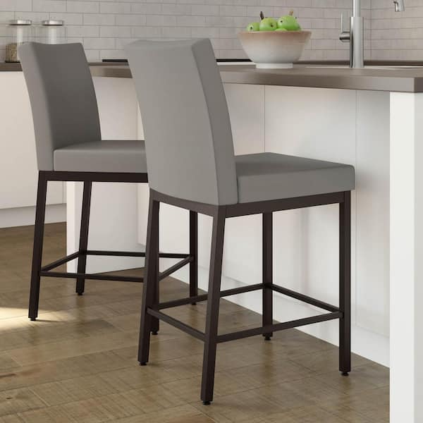 Amisco Perry 26 in. Textured Dark Brown Metal Warm Grey Polyurethane Counter Stool