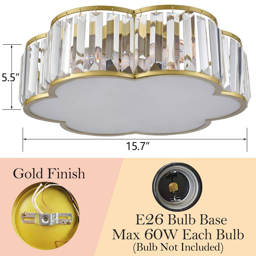 Luxurious Gold Crystal Drum Flush Mount Ceiling Light