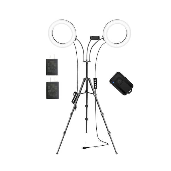 73 in. White Ring Light with Dual 8 in. LED Adjustable Tripod Remote for Makeup Vlog YouTube Video
