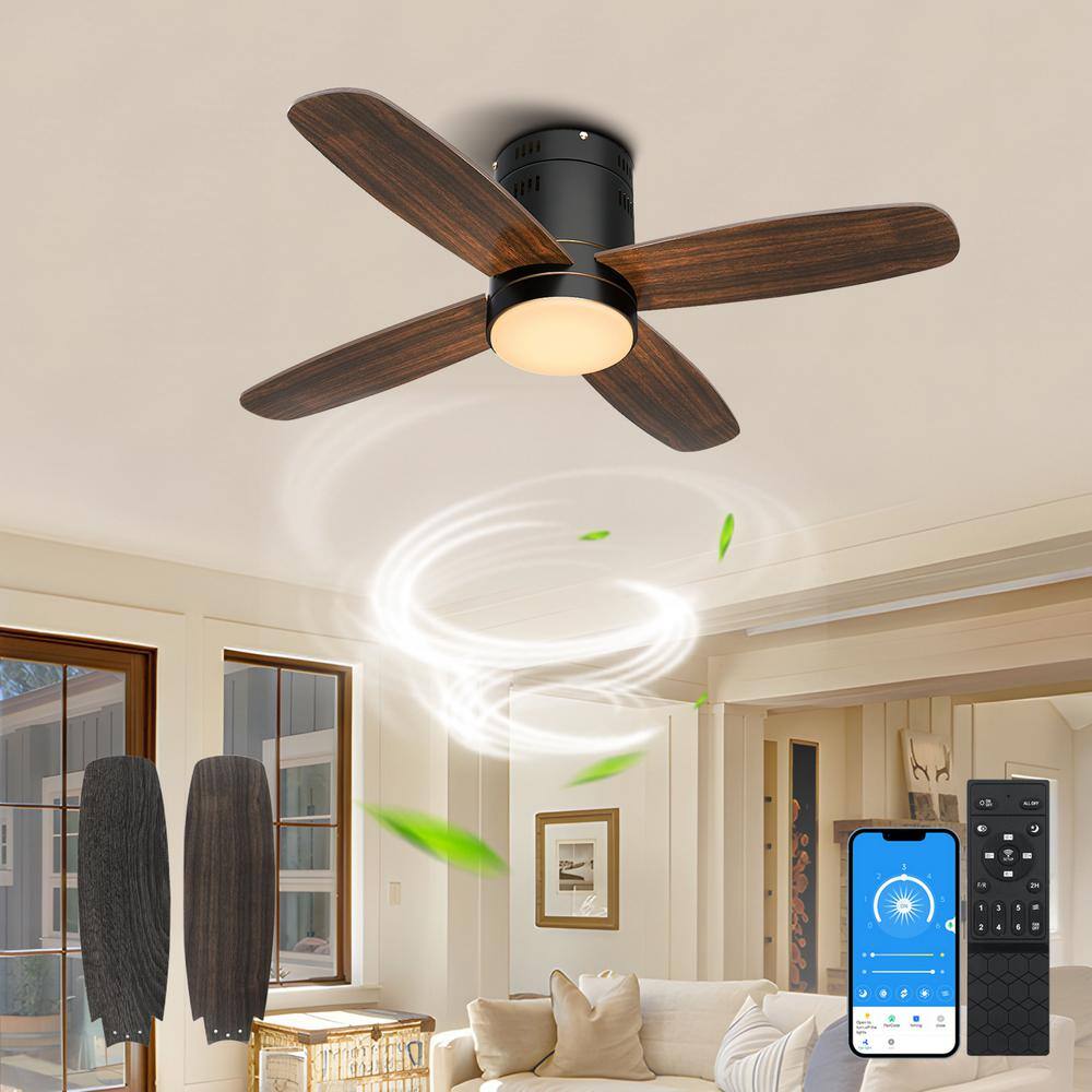 Tozing In Smart Indoor Led Dimmable Wood Low Profile Flush Mount