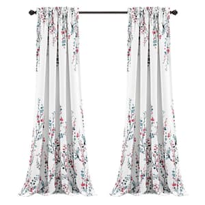 Mirabelle Watercolor Floral Room Darkening Window Curtain Panels Blue/Coral 52x84+2 Set