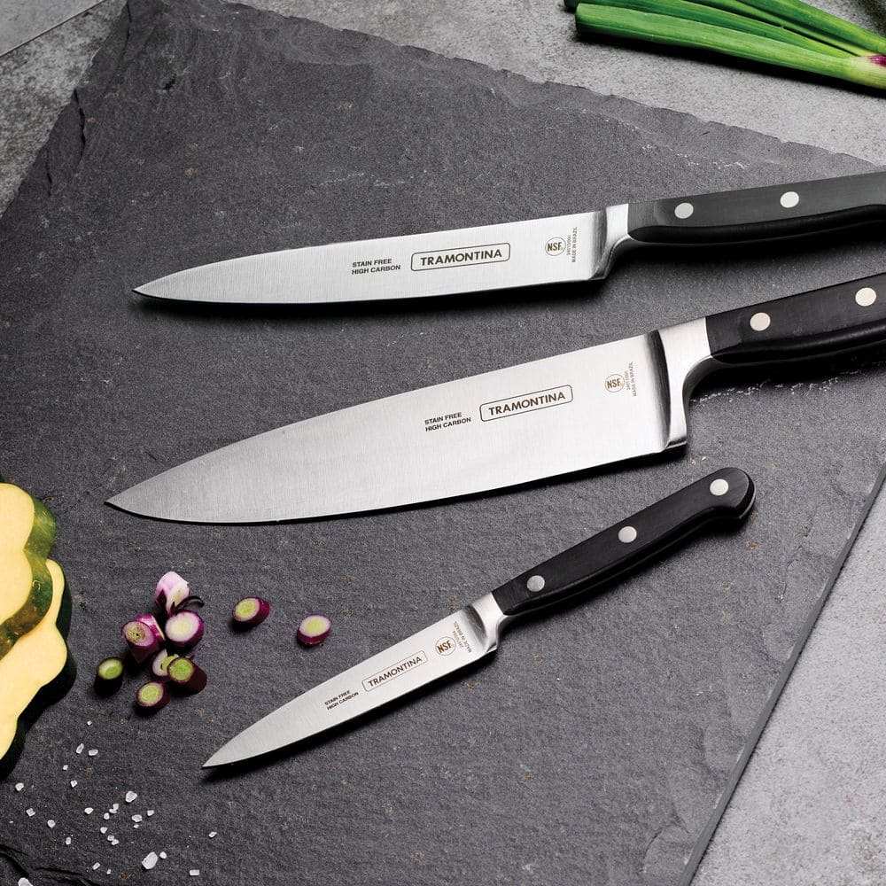 Pro Series 3-Piece Knife Set - Includes 8" Chef's Knife, 6" Utility Knife, and 4" Paring Knife - High-Carbon Steel Blade