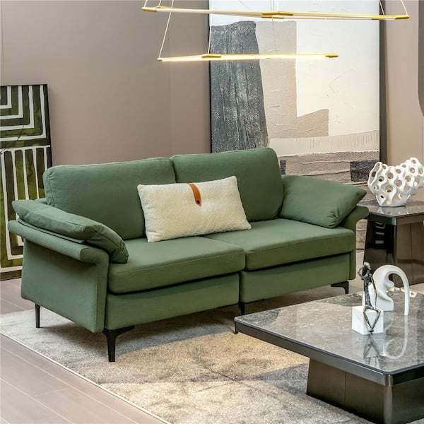 73 in. Modern Green Polyester 2-Seat Loveseat with Metal Legs