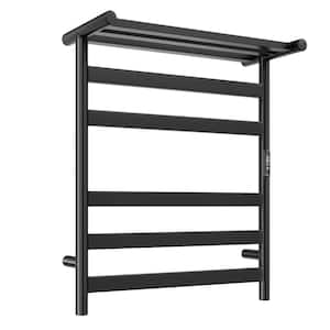 Wall Mount Towel Warmer Electric Heated Towel Rack with Top Shelf Black