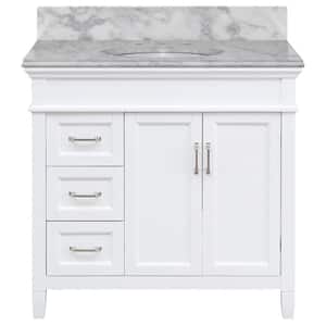 Ashburn 37 in. W x 22 in. D x 35 in. H Single Sink Freestanding Bath Vanity in White with Carrara Marble Top