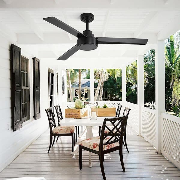52 in. Black DC Motor Downrod Mount Ceiling Fan with Remote Control, 6 Wind Speeds Reversible 3 ABS Blades, No Light