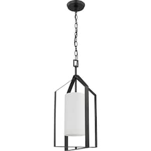 Vertex Collection 1-Light Matte Black Etched White Contemporary Foyer Light