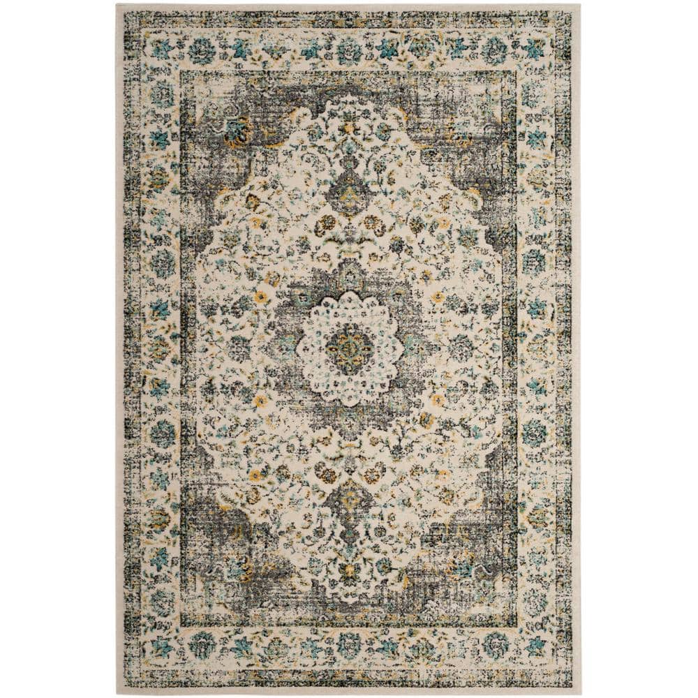 SAFAVIEH Evoke 5 ft. x 8 ft. Gray/Gold Border Area Rug EVK220B5 The
