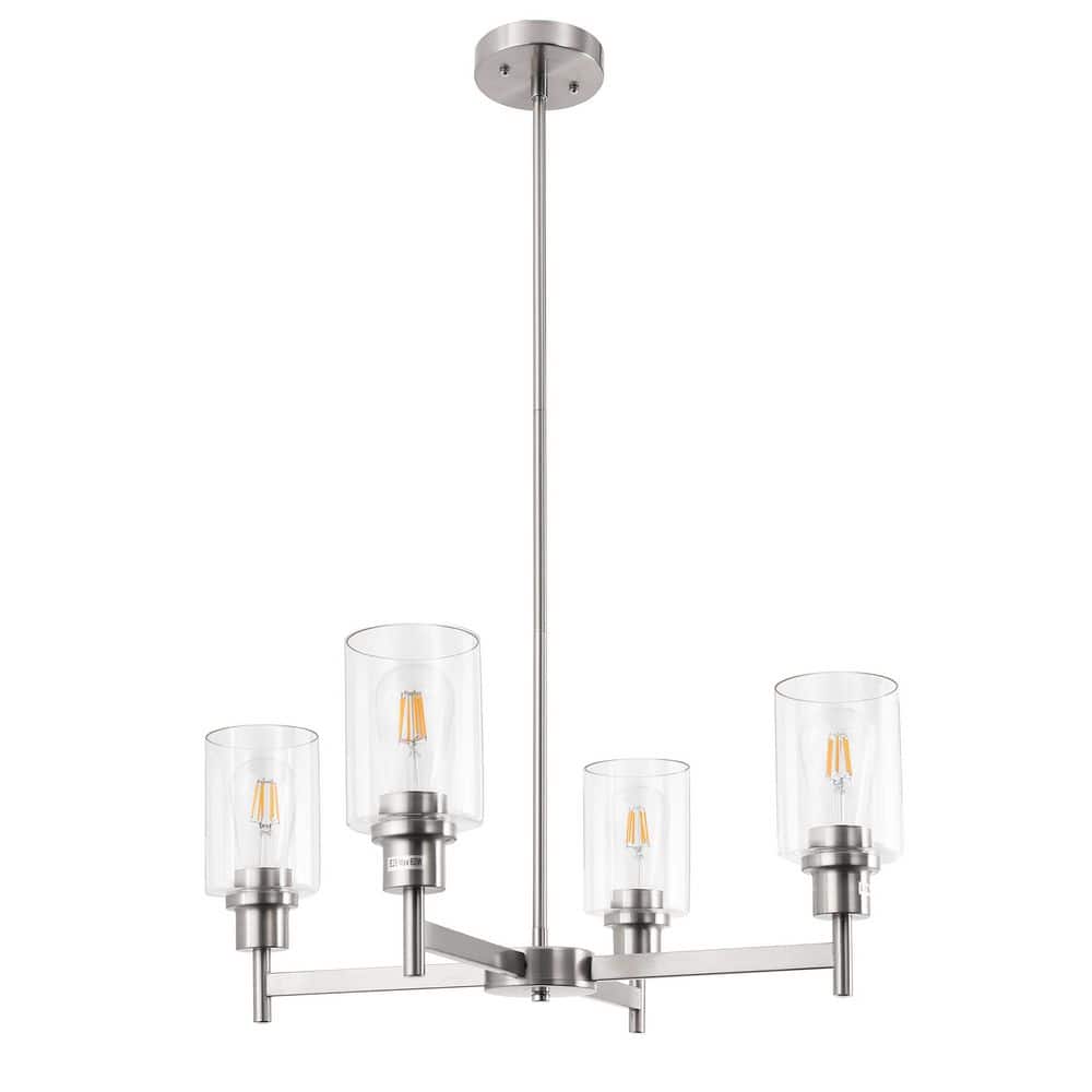 4-Light Brushed Nickel Chandelier with Clear Glass Cylindrical Shades and Square Rod Candle Design E26 Ceiling Light price history on PriceWatchPro