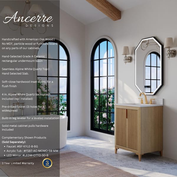 Turlington 24 in. W Single Sink Freestanding Bath Vanity in Oak with White Quartz Top