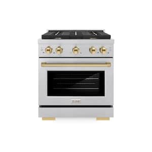 Paramount 30 in. 4-Burner Dual Fuel Range with Convection Oven Fingerprint Resistant Stainless Steel and Polished Gold