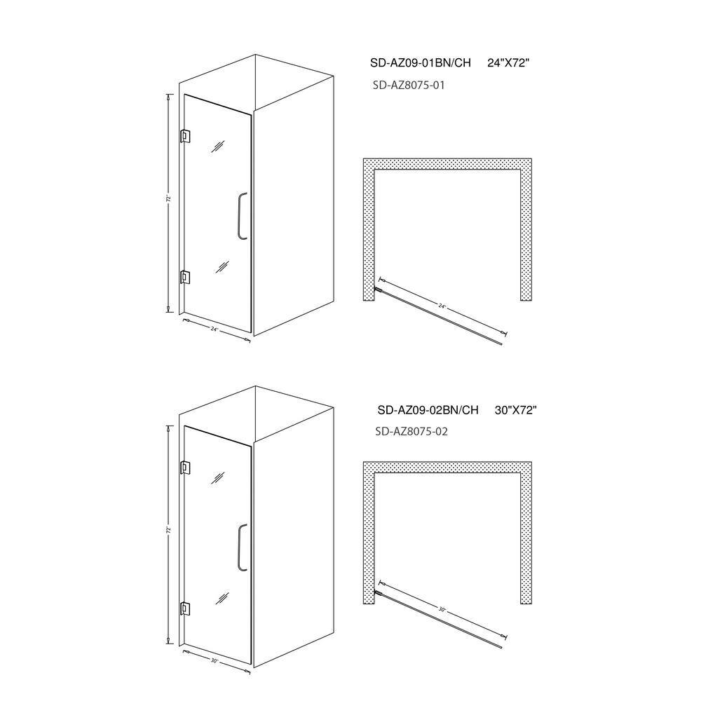 Passion Series 30" x 72" Frameless Chrome Shower Door