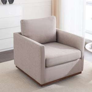 Light Gray Linen Upholstered 360-Degree Swivel Accent Chair with Straight Arms, Fiber-Filled Back Cushion