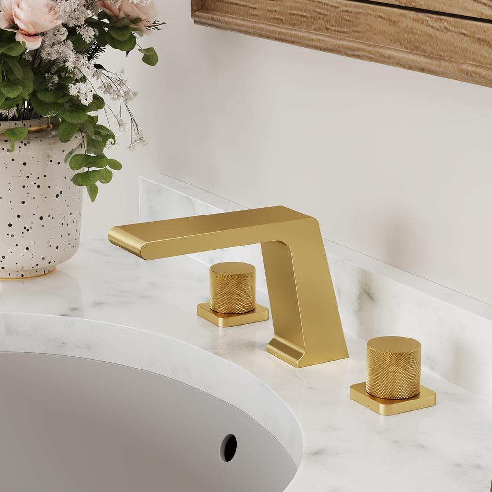 Brushed Gold Double Handle Widespread Bathroom Faucet