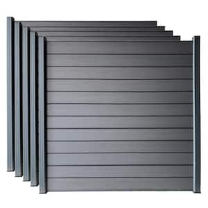 Complete Kit 6 ft. x 6 ft. Gray WPC Composite Fence Panel w/Bottom Squared Holders and Post Kits (5 set)