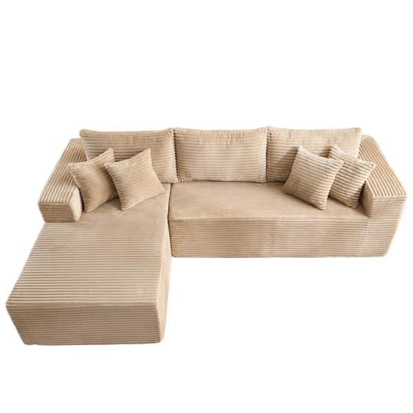 DIMO 108 in. Wide Arm 2-Piece Modern Plush Corduroy L-Shape Modular Sectional Sofa in. Beige with Left Chaise