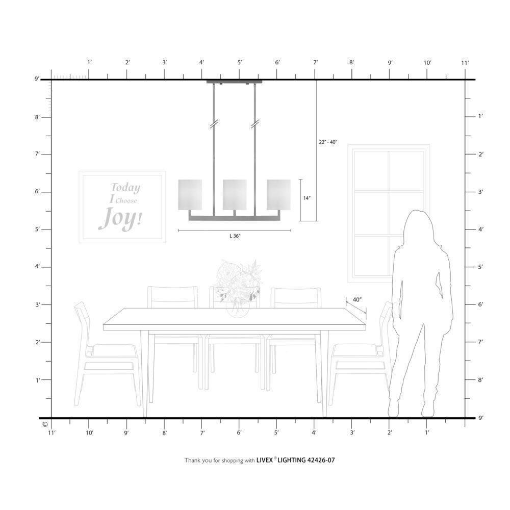 Bronze Steel 3-Light Linear Chandelier with Drum Shades