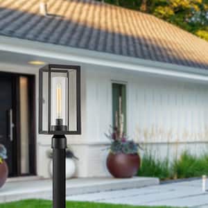1-Light Dark Bronze Outdoor Post Lantern with Clear Glass Tube