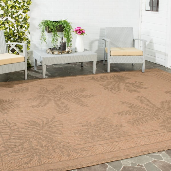 Courtyard Natural/Gold 9 ft. x 12 ft. Border Indoor/Outdoor Patio  Area Rug