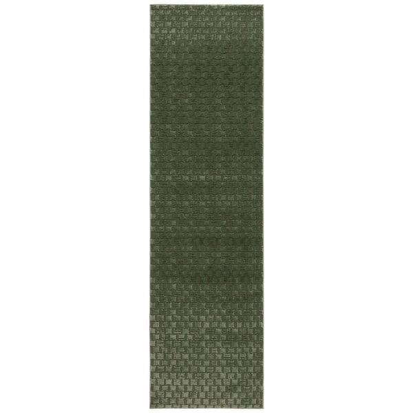 Revive 2 ft. x 8 ft. Green Geometric Runner Rug