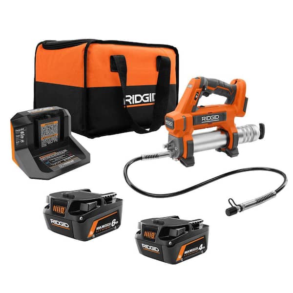 18V 6.0 Ah & 4.0 Ah MAX Output Batteries & Charger Kit w/ Bag & 18V Grease Gun