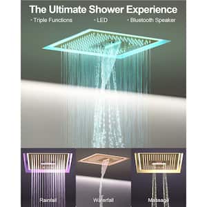 16 in. Square Aurora Shower System 17-Spray Ceiling Mount Fixed and Handheld Dual Shower Head 2.5 GPM in Brushed Gold