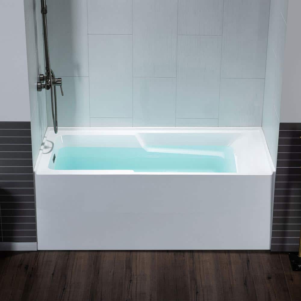 Flint 60'' x 30'' White Acrylic Alcove Soaking Bathtub