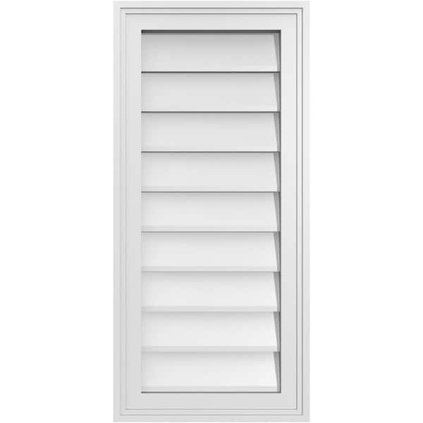Ekena Millwork 14" x 30" Vertical Surface Mount PVC Gable Vent: Non-Functional with Brickmould Frame