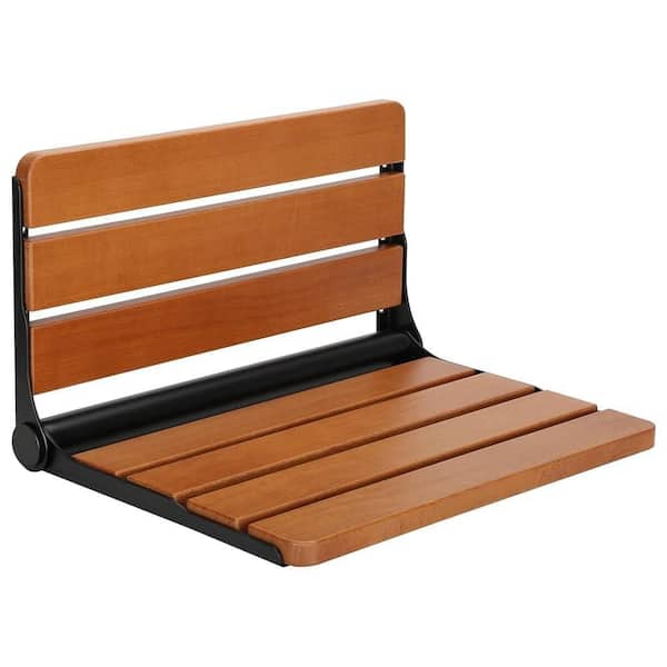 16 in. Foldable Wooden Shower Seat for Inside Shower, 400 lb. Max Load Wall Mounted Folding Shower Bench, Black Boader