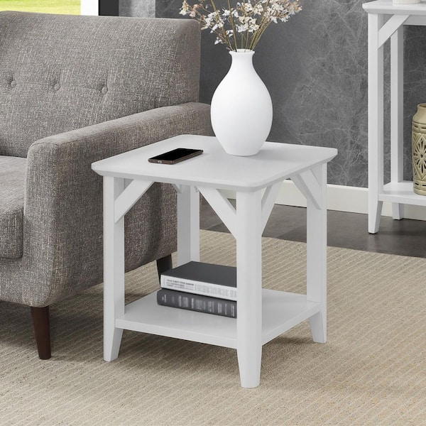 Winston 22 in. W White Rectangle Wood Top End Table with Shelf