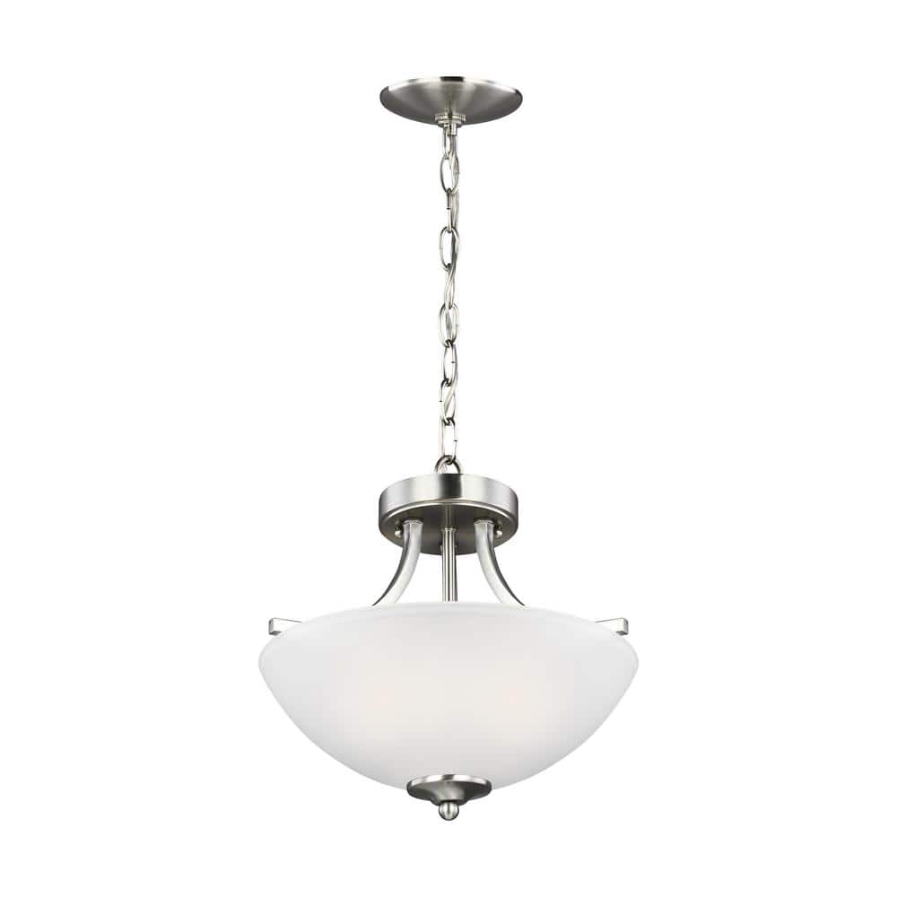 Geary Brushed Nickel 13" Transitional Bowl Pendant with Satin Etched Glass