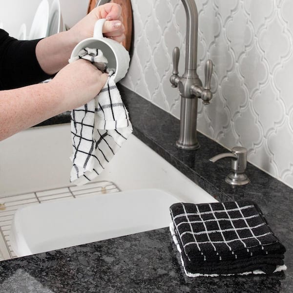 Wicklow Check 3 Dishtowel - 1 Dishcloth Set - Black & Cream
