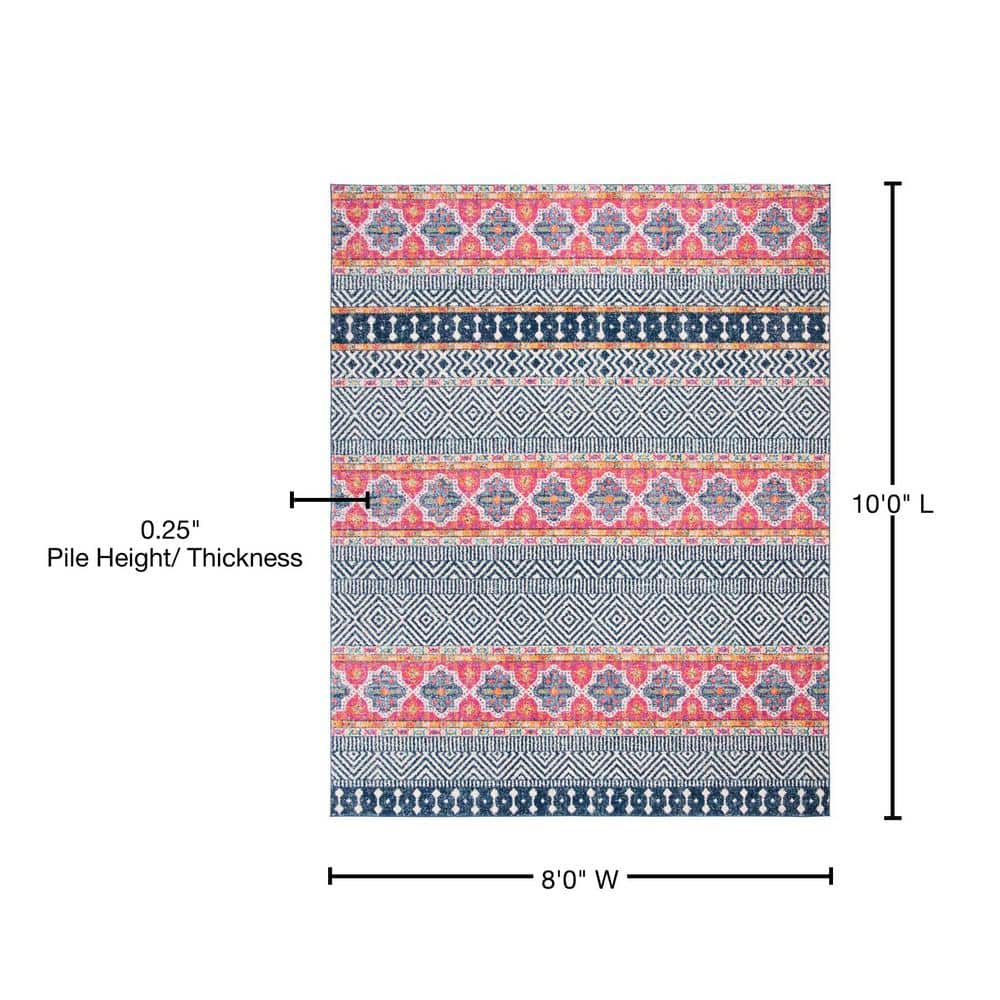 Ivory and Navy Reversible Synthetic 8' x 10' Area Rug