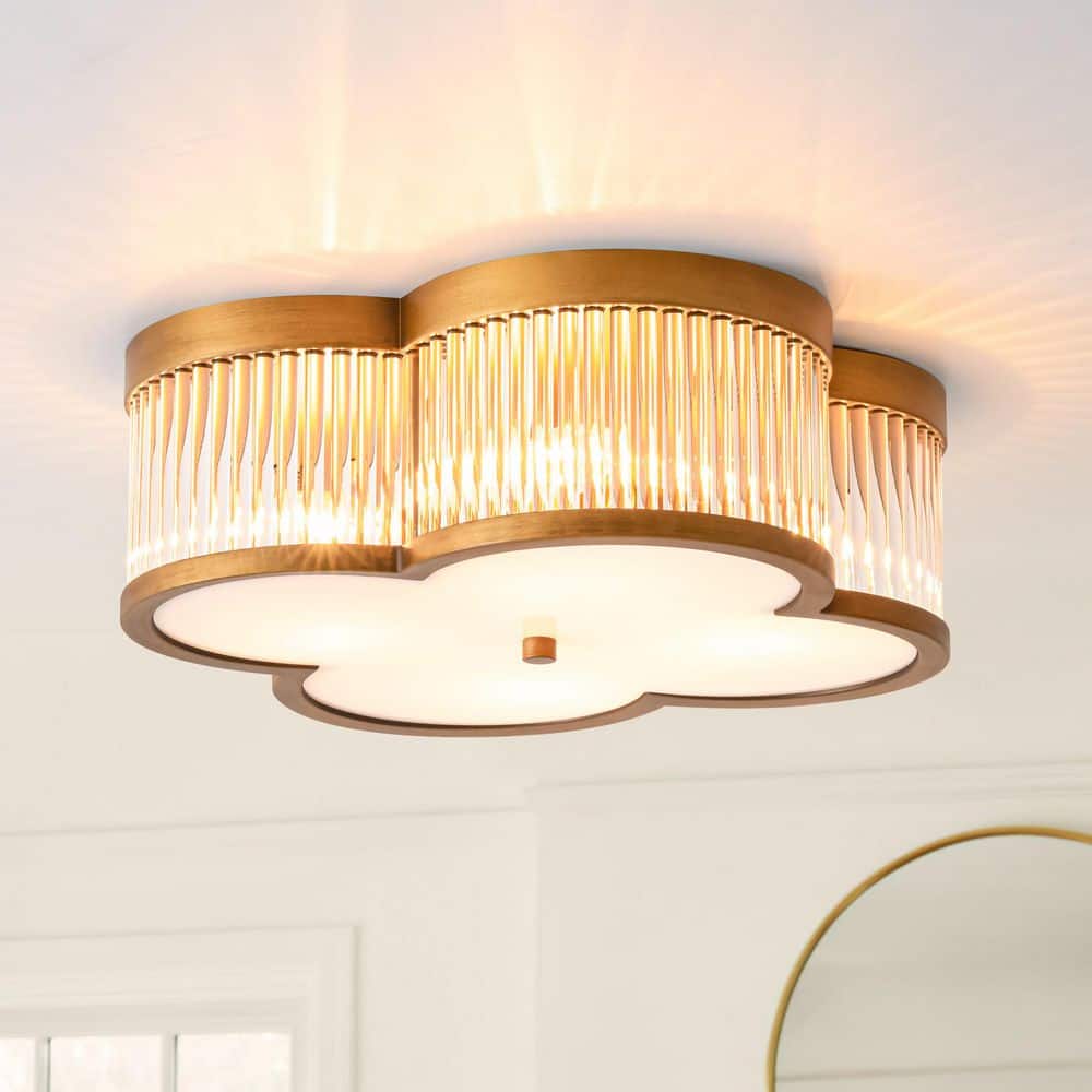 Trinity 15.75 in. 4-Light Mid-Century Modern Gold Drum Flower Shape Glass Flush Mount Light price history on PriceWatchPro