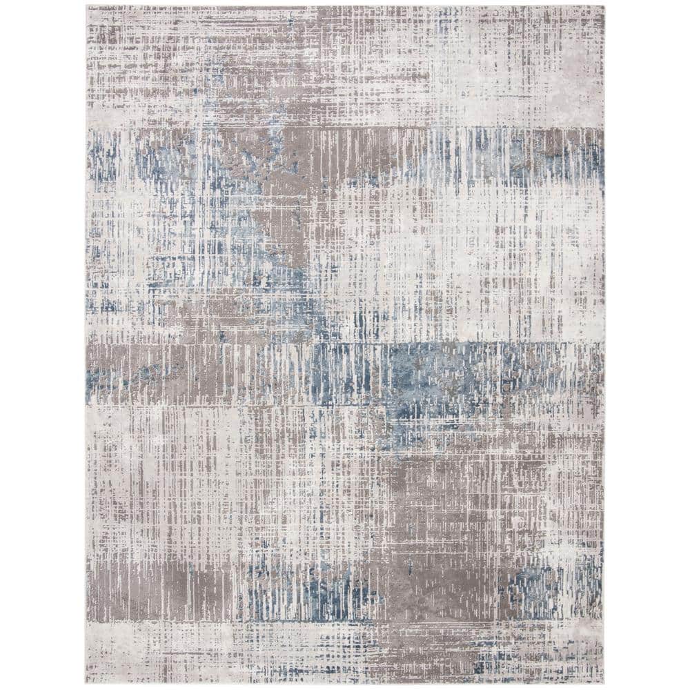 Contemporary Abstract Gray/Blue Synthetic 9' x 12' Area Rug