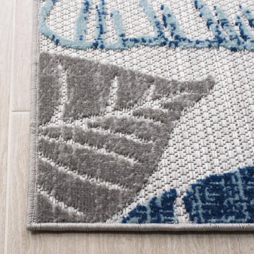Cabana Floral Square Easy-Care Blue Synthetic 79" Area Rug