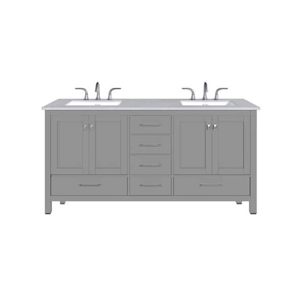 Aberdeen 72 in. Double Sink Gray Bath Vanity with White Carrara Quartz Top (Assembled)