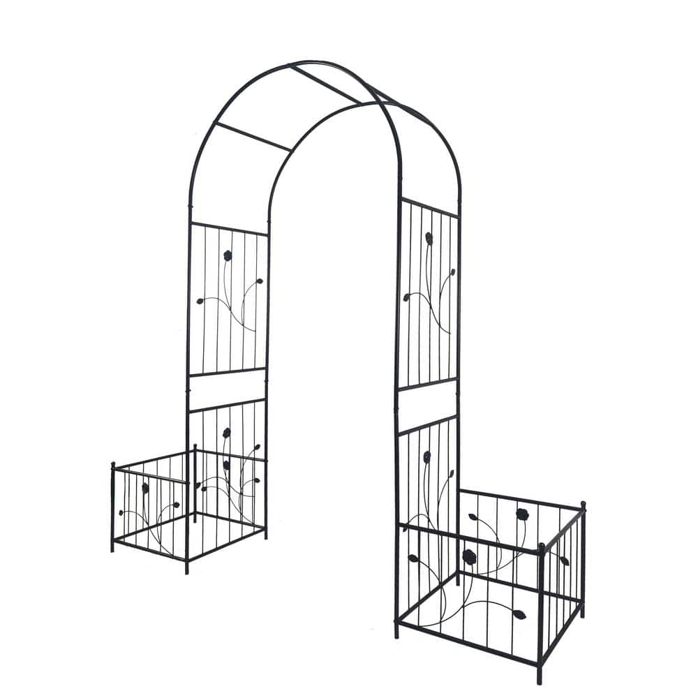 86.6 in. x 80 in. Metal Garden Arch Arbor with 2 Plant Stands, Climbing Pla