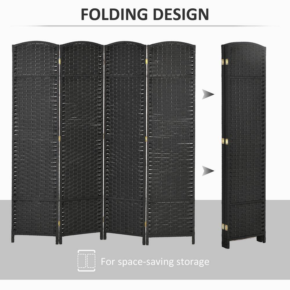 Black 4-Panel Folding Privacy Screen with Pine Wood Frame